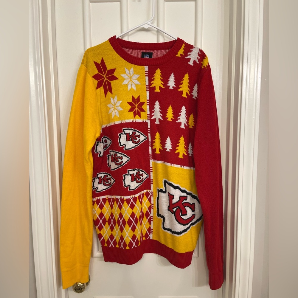 NFL Kansas City Chiefs Red and Yellow Crewneck Holiday Sweater